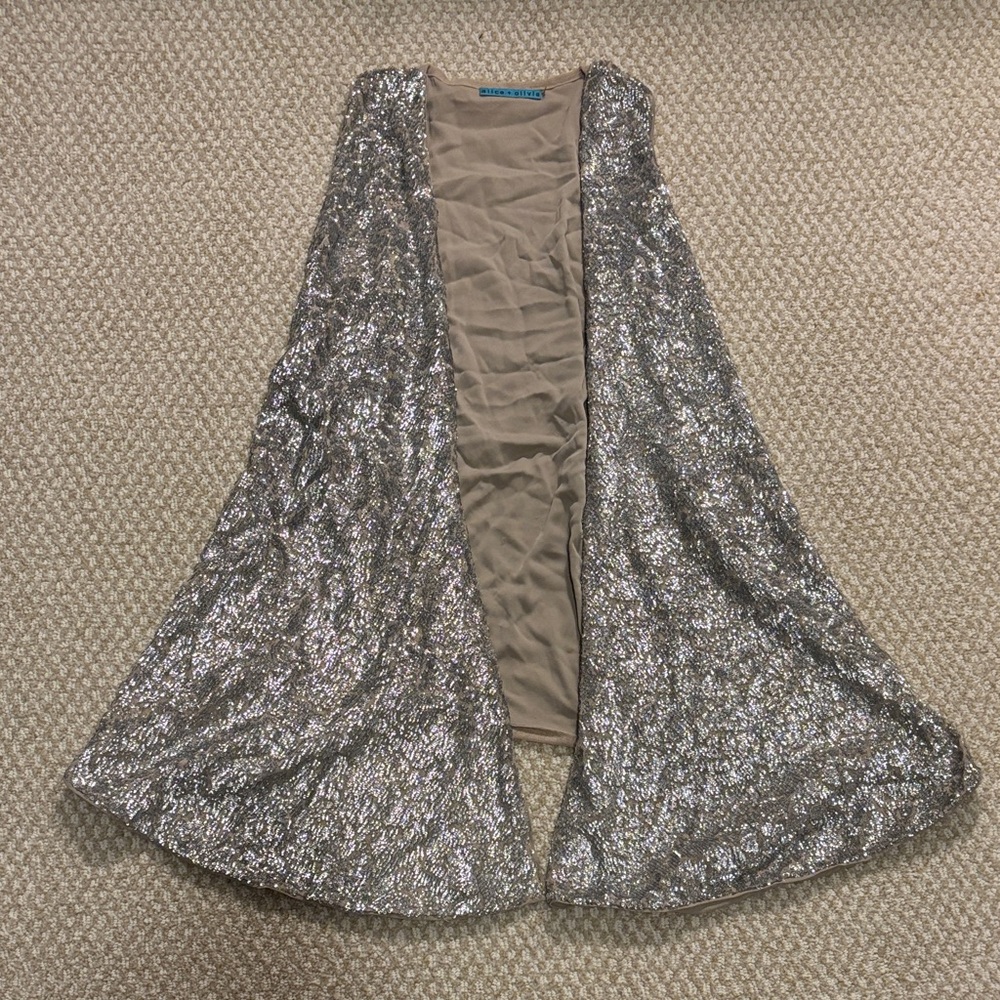 Alice + Olivia Shimmering Silver Sequin Overlay